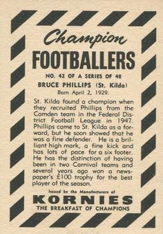 1954 Kornies Champion Footballers #42 Bruce Phillips Back